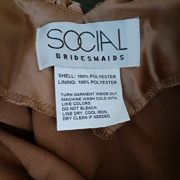 NEW Social Bridesmaids Ruffle Trimmed Open-Back Maxi Slip Dress Toffee‎ Size LB - Picture 9 of 14